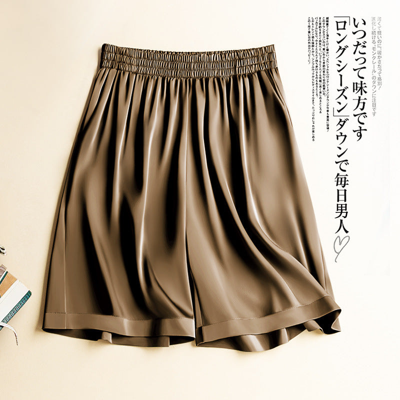 High Waist Ice Silk Acetate Shorts Women's Summer Thin Satin