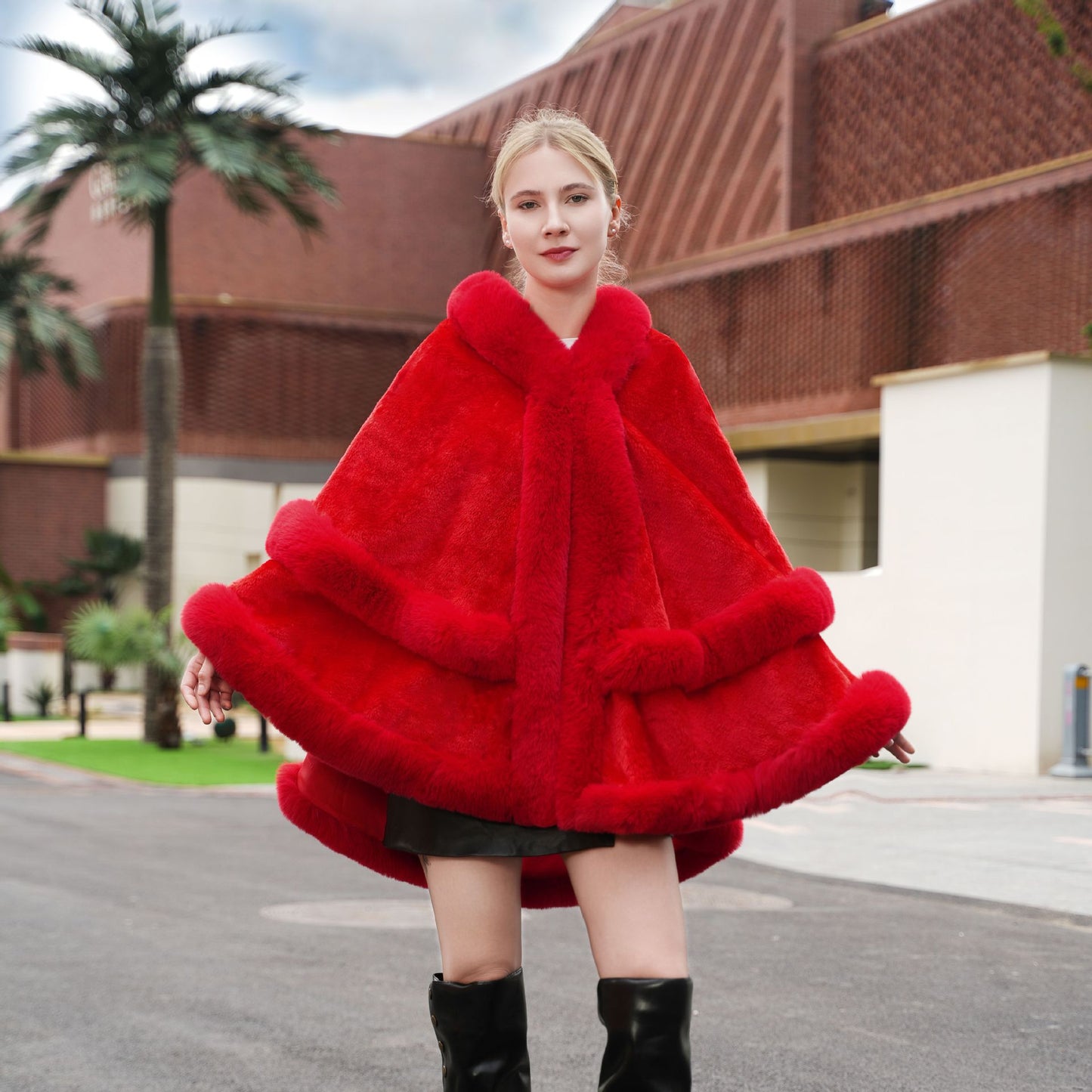 Fur Knitted Solid Color Cheongsam Formal Dress Outer Shawl