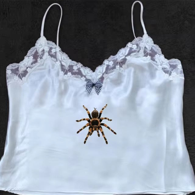 Cute Spider Print Pattern Lace White Lace American Style