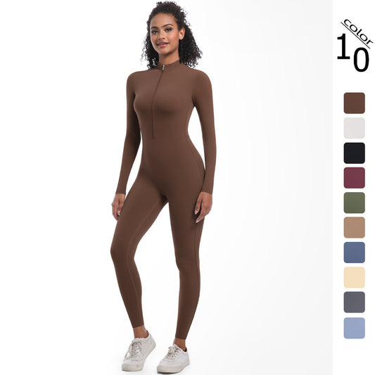 Half-zip Form-fitting Running And Workout Jumpsuit