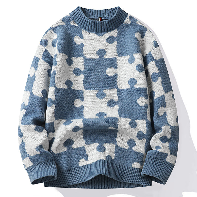 Løs sweater i koreansk stil med fransk rund hals og kontrastfarvede syninger