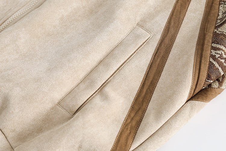 Stitching Suede Coat Men's Stand Collar