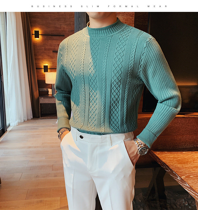 Twist Sweater Men's Half Turtleneck Sweater Slim Coarse Sweater Base