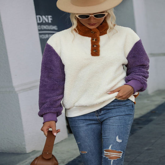 Ladies New Round Neck Long Sleeve Pullover Loose Plush Sweater