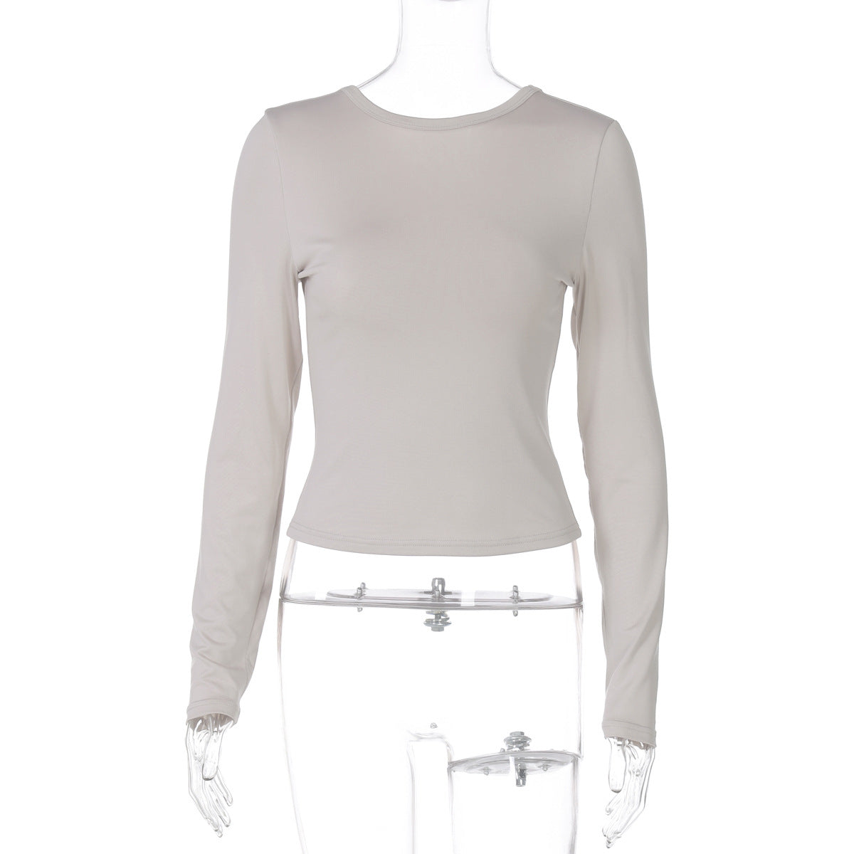 Slim Fit Rygløs Ensfarvet Langærmet Top