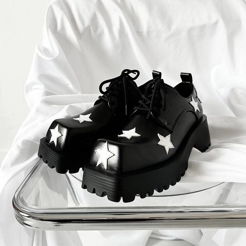 match  Casual Platform Square Head XINGX Height-increasing Leather Shoes