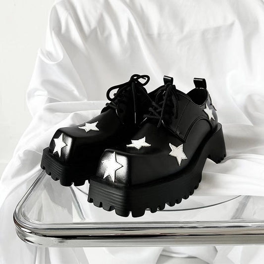 match  Casual Platform Square Head XINGX Height-increasing Leather Shoes