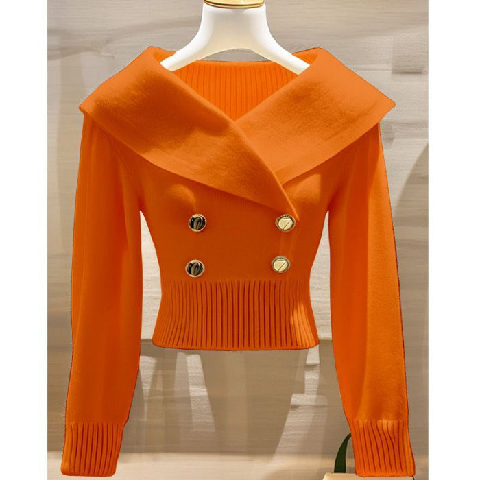 Women's Polyester Lapel Slim Sweater Sweater