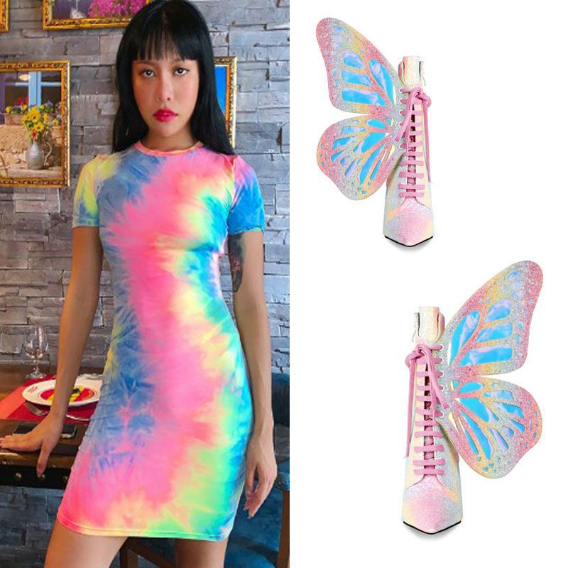 Pointed Toe Lace Butterfly Wings Color-changing Stiletto Multi-wear Trendy Boots