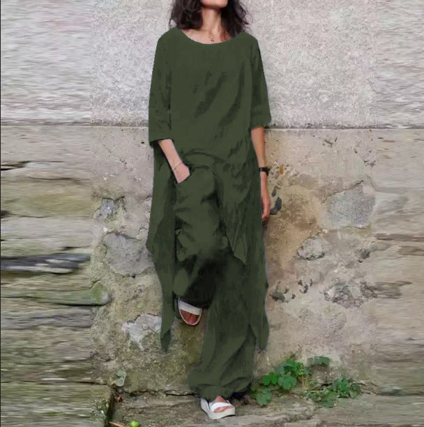 Loose Solid Color Womens Set Irregular Two-Piece Set For Women