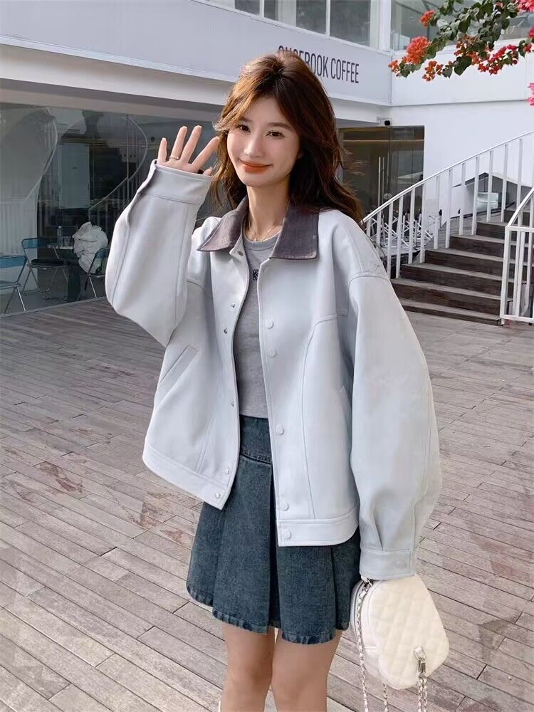 Women's Color Block Lapel Short Jacket