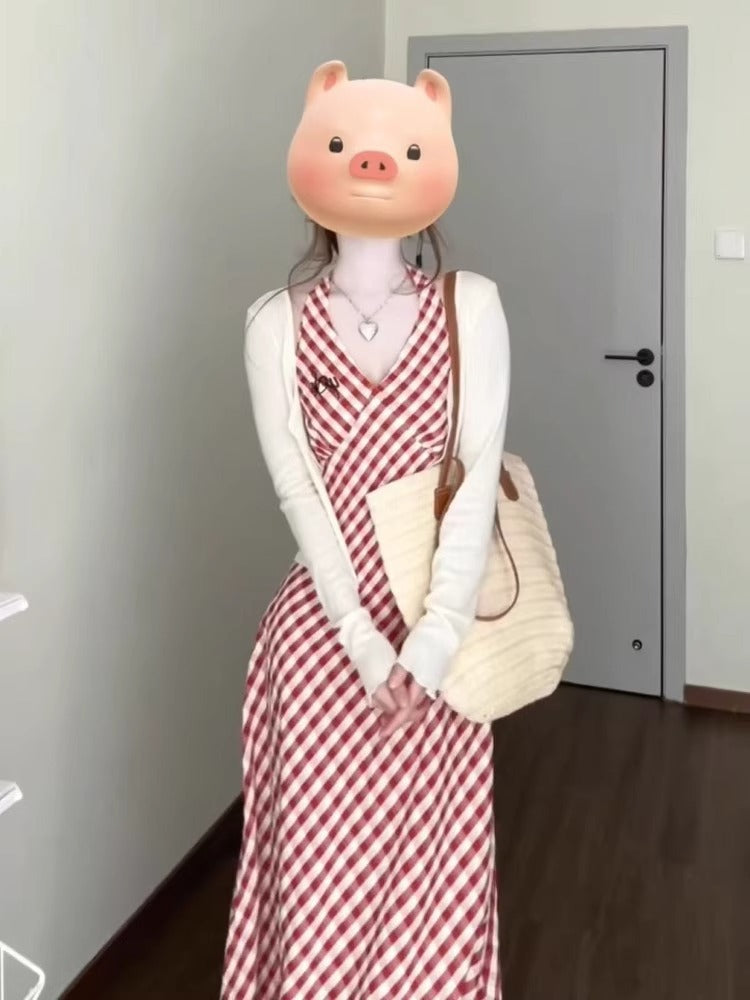 Retro Plaid Slimming Sense Of Design Dress