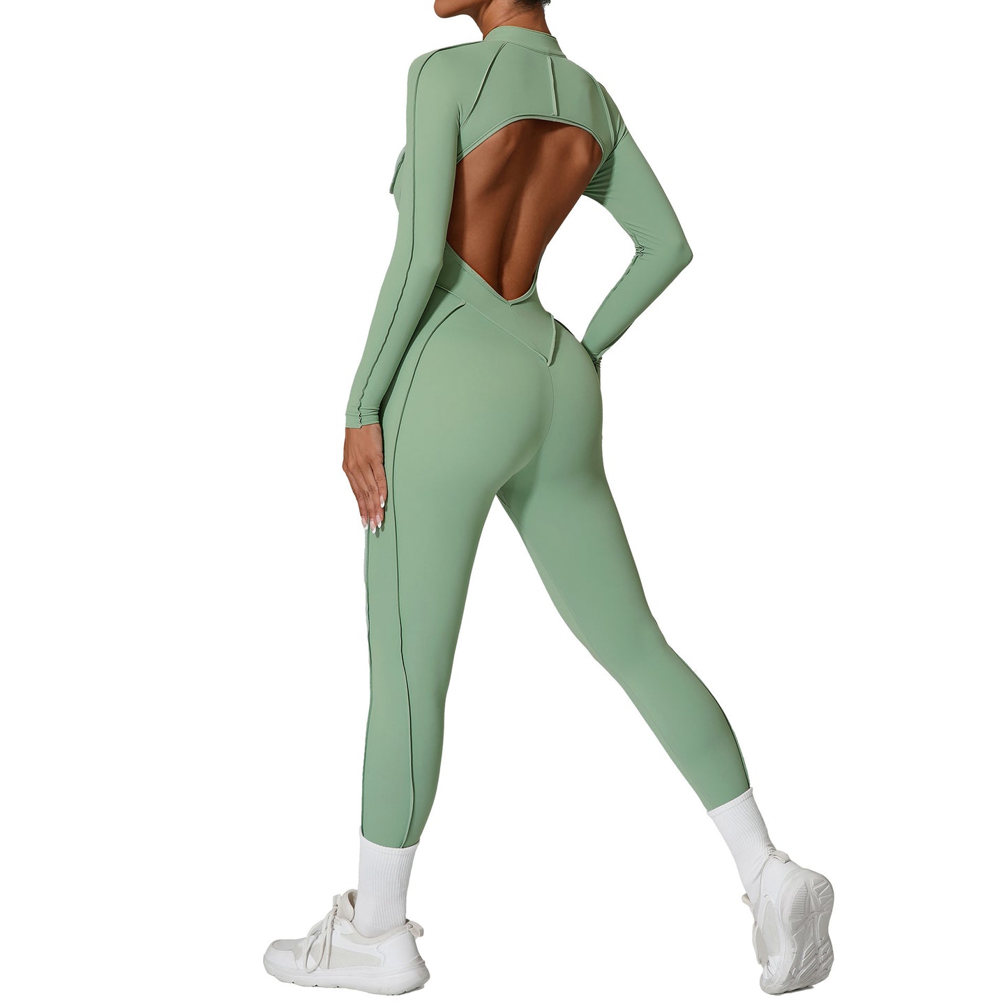 Womens Half Zip Long Sleeve Yoga Jumpsuit
