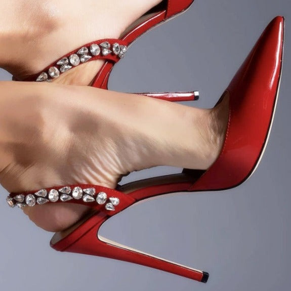 Rhinestone Side Empty Pointed High Heel Light Diamond Sandals