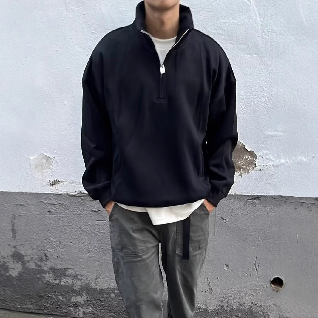 Halvlynlås sweater med opretstående krave Herremode Brand Løs