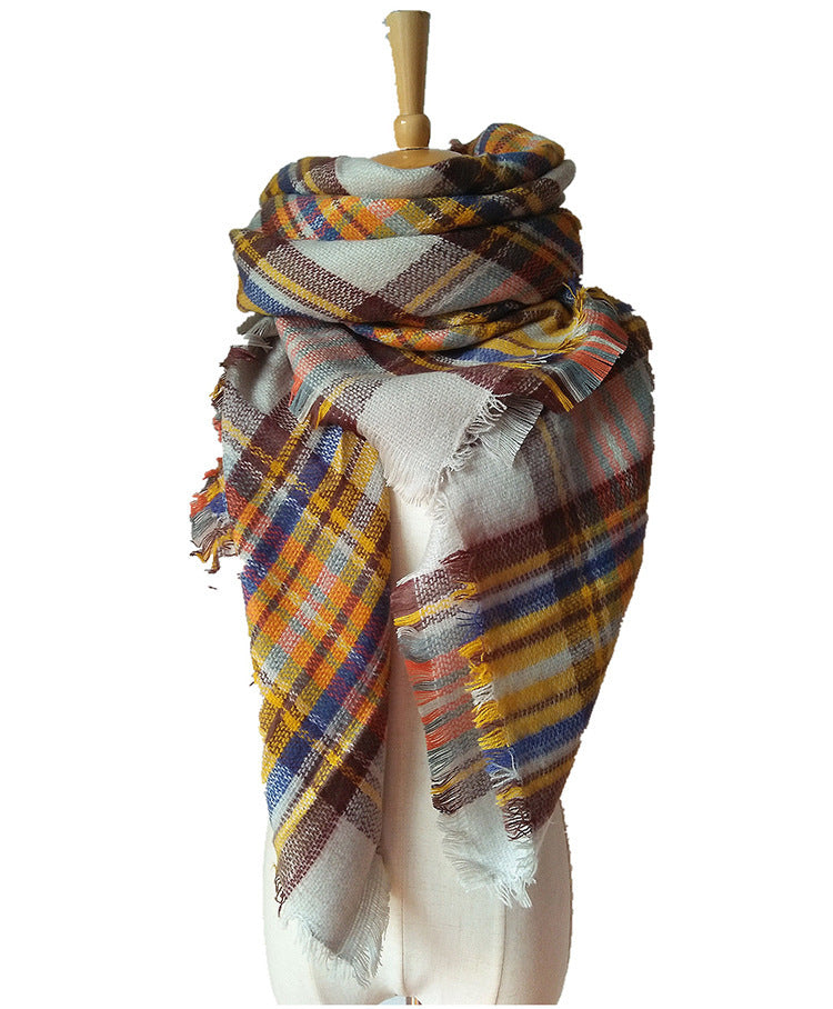 Cashmere-like Double-sided Colorful Plaid Scarf