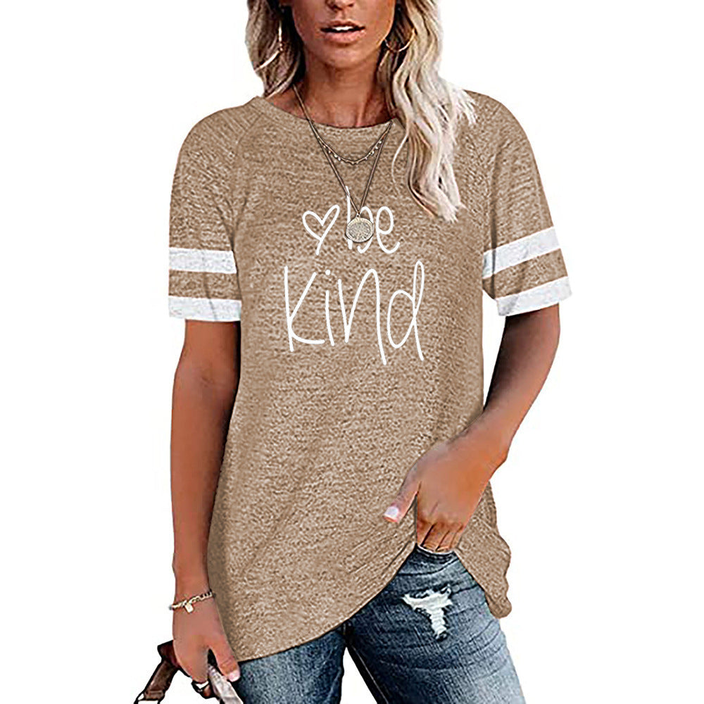 Printed Contrast Panel Round Neck Short Sleeve T-shirt