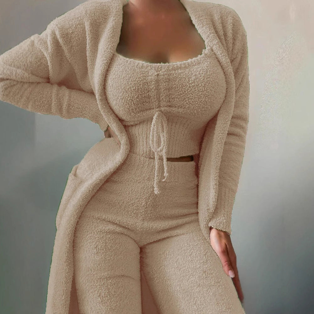 Womens Casual Solid Color Long Sleeve Slimming Three Piece Set