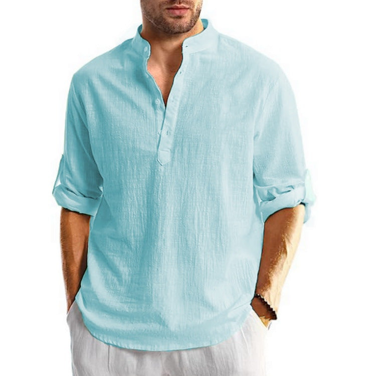Fashionable Casual Solid-color Printed Long-sleeve Stand-collar Shirt