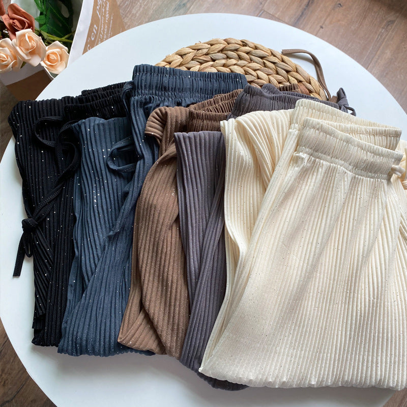 Loose Straight Pleated Ice Silk Leggings Draped Pants Thin High Waist