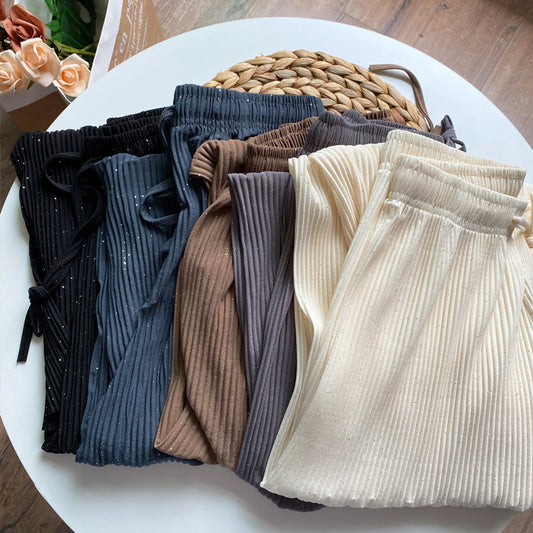 Loose Straight Pleated Ice Silk Leggings Draped Pants Thin High Waist