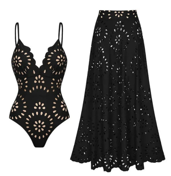 Personalized, European And American-style Sexy Hollow-out Halter-neck Lace-up One-piece Swimsuit For Women