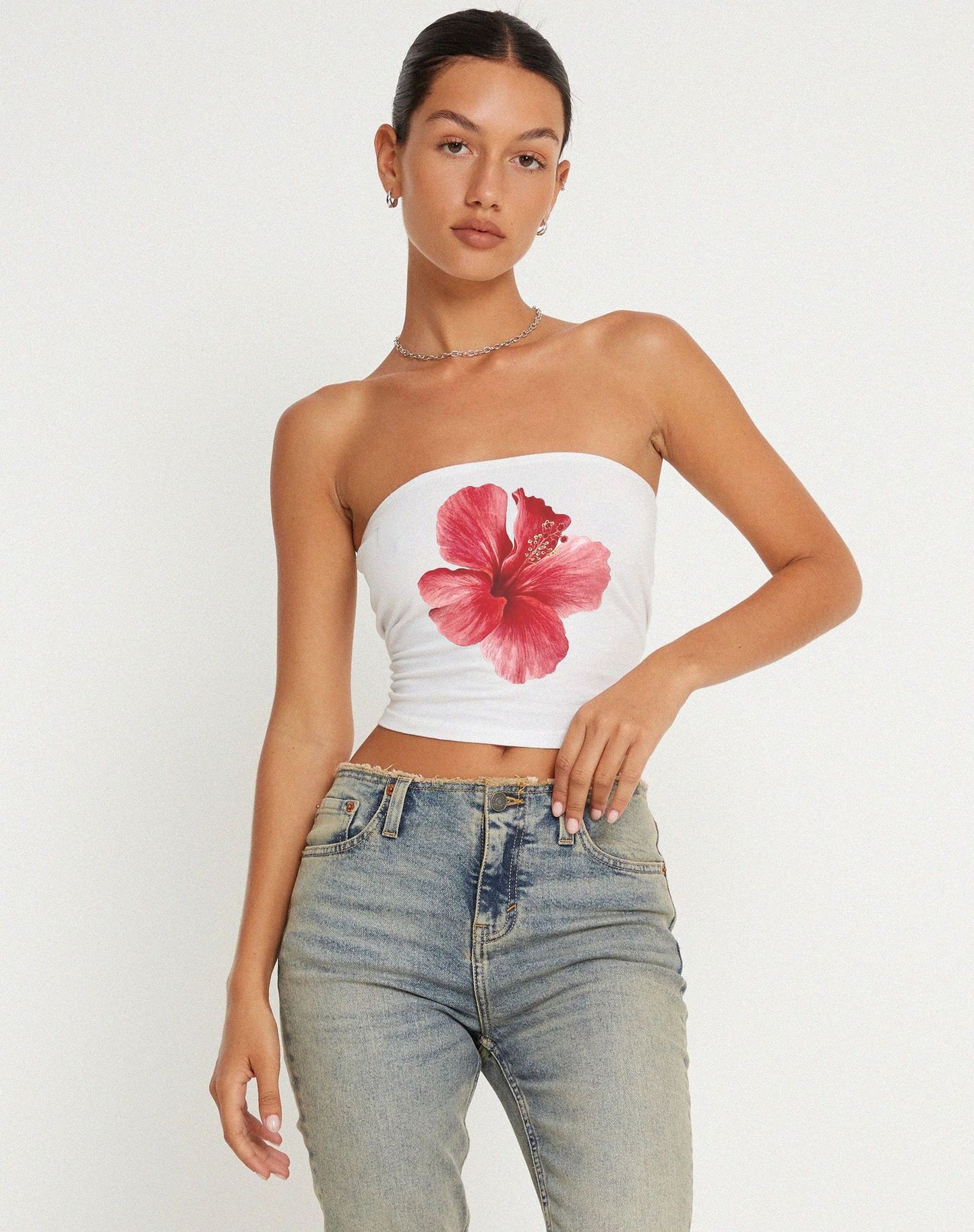 Y2k Print Tube Top Kort Vest Europæisk Og Amerikansk Sød Og Krydret