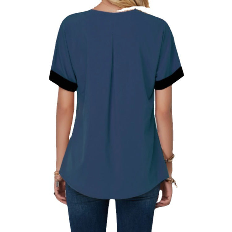 Place Print Split Neck Black Shirt T Shirt
