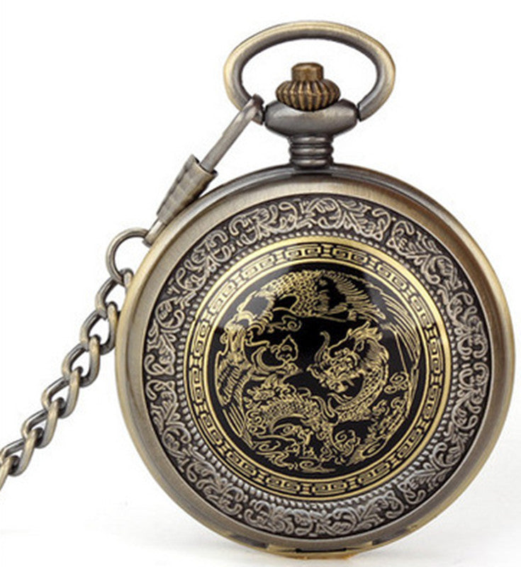 Creative Patch Enamel Quartz DIY Large Pocket Watch Prosperity Brought By The Dragon And The Phoenix Auspicious Large Pocket Watch