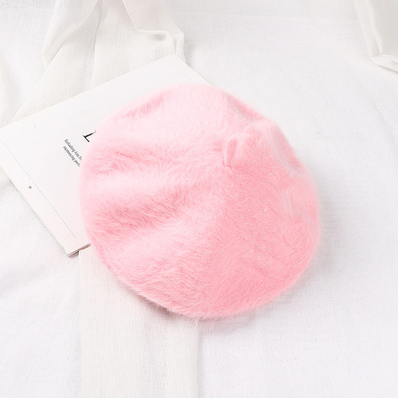 Solid Soft Girl Plush Knitted Artist Hat