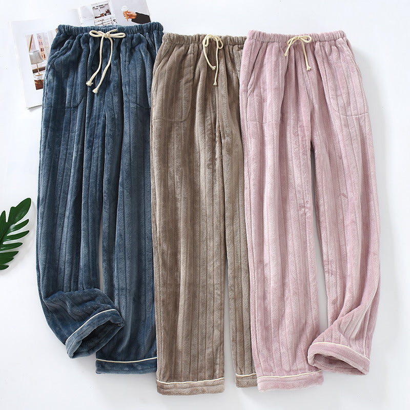 Couple Flannel Home Pants Trousers Thick Coral Fleece Warm Pants Men Plus Size Pants