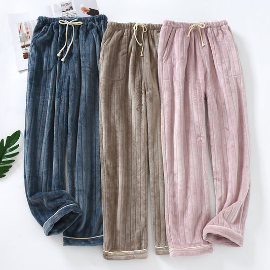 Couple Flannel Home Pants Trousers Thick Coral Fleece Warm Pants Men Plus Size Pants