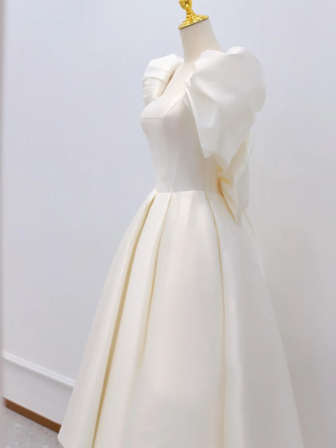 French Light Wedding Dress Satin Simple White