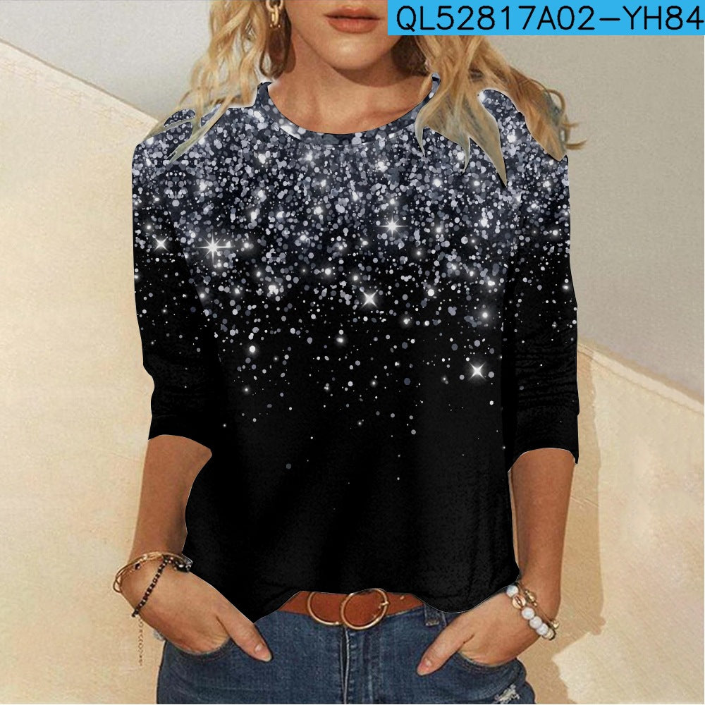 Digital Printing Casual Long-sleeved Women's T-shirt 3D