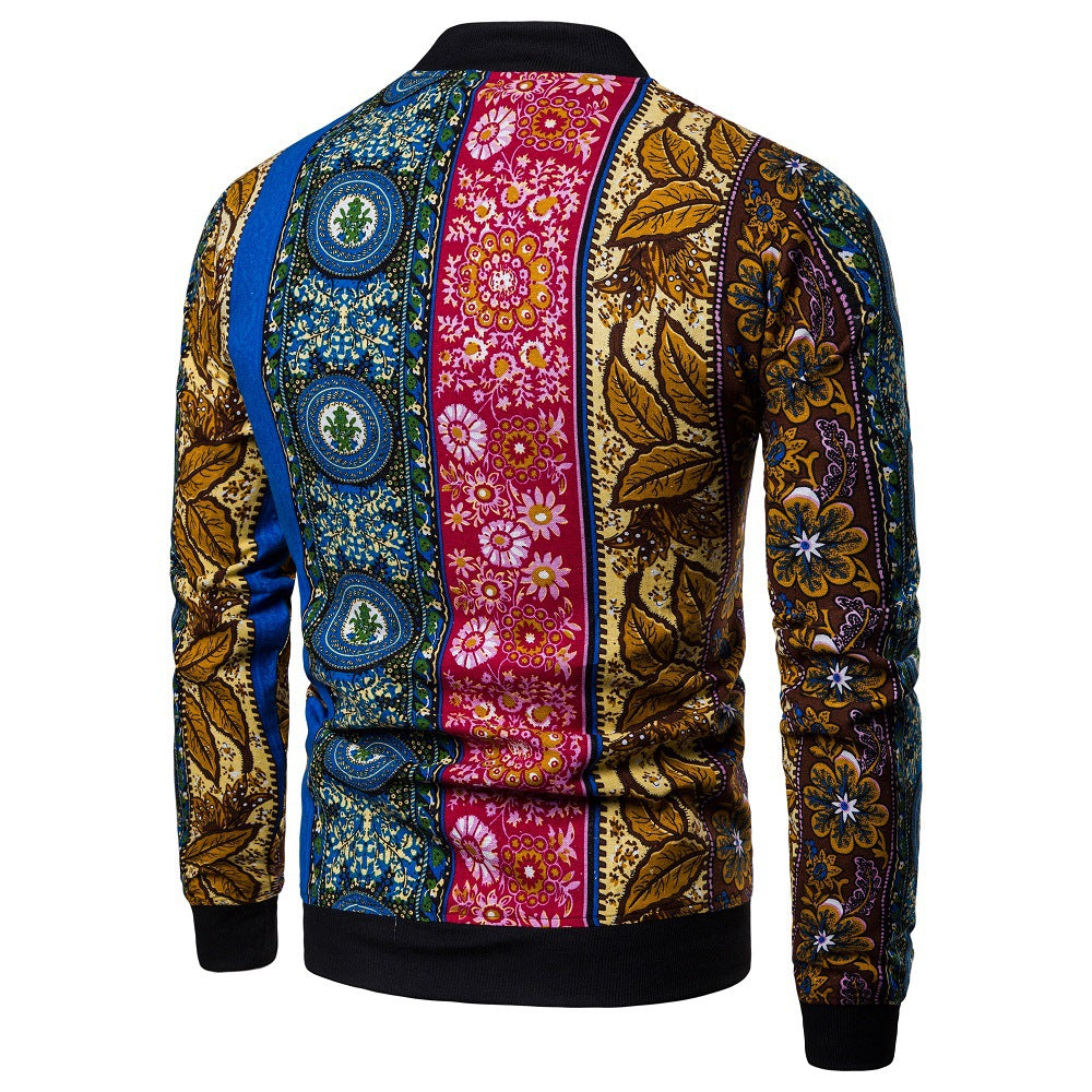 Spring And Autumn New Men's Ethnic Floral Jacket Fashion Slim-fit Baseball Uniform Coat