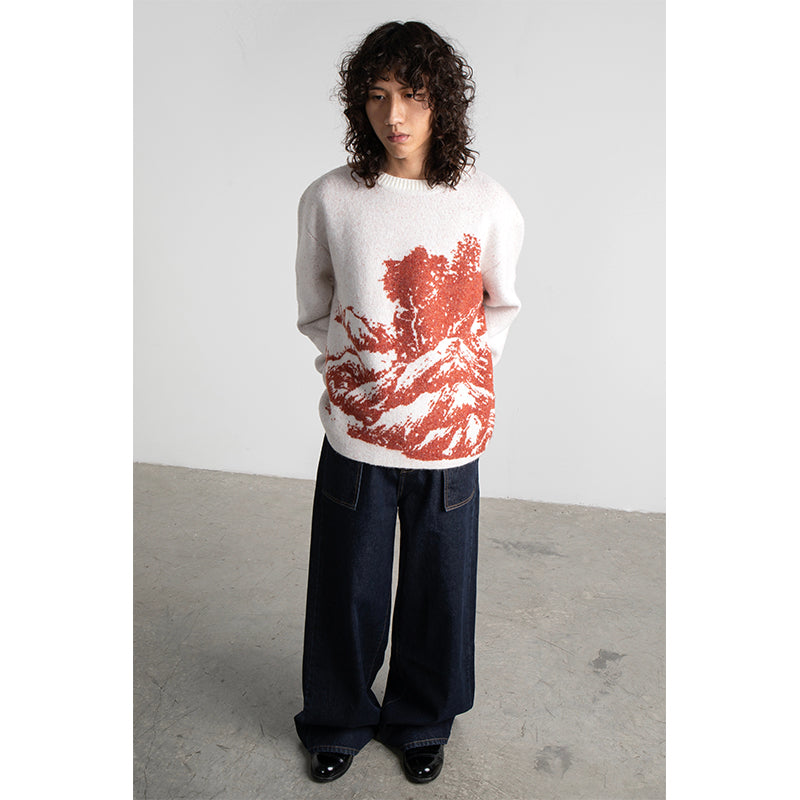 Herre Casual Sweater Med Landskabsmønster