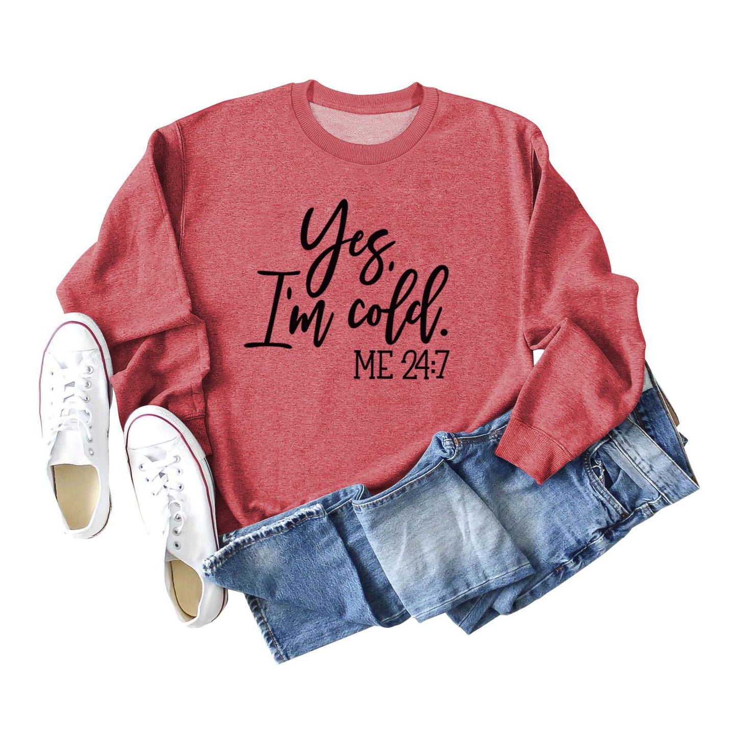 Sweatshirt med Bogstavprint, Rund Hals, Bomuld, Retro Fashion til Kvinder