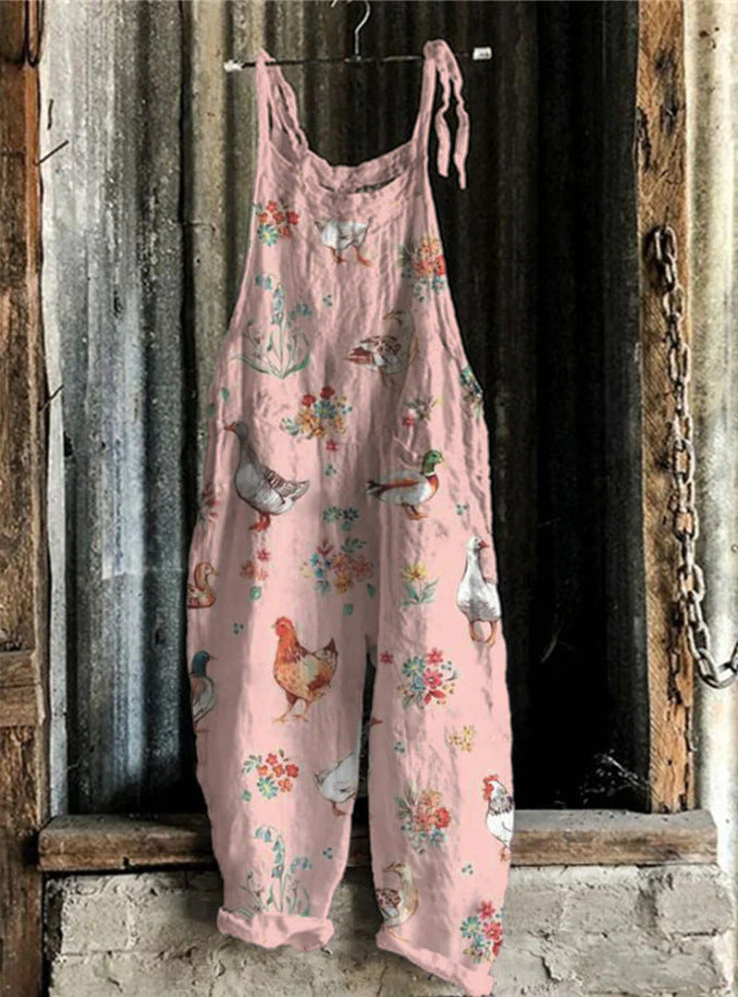 Kvinders efterårs- og vinterprintede retro-jumpsuit med vide ben