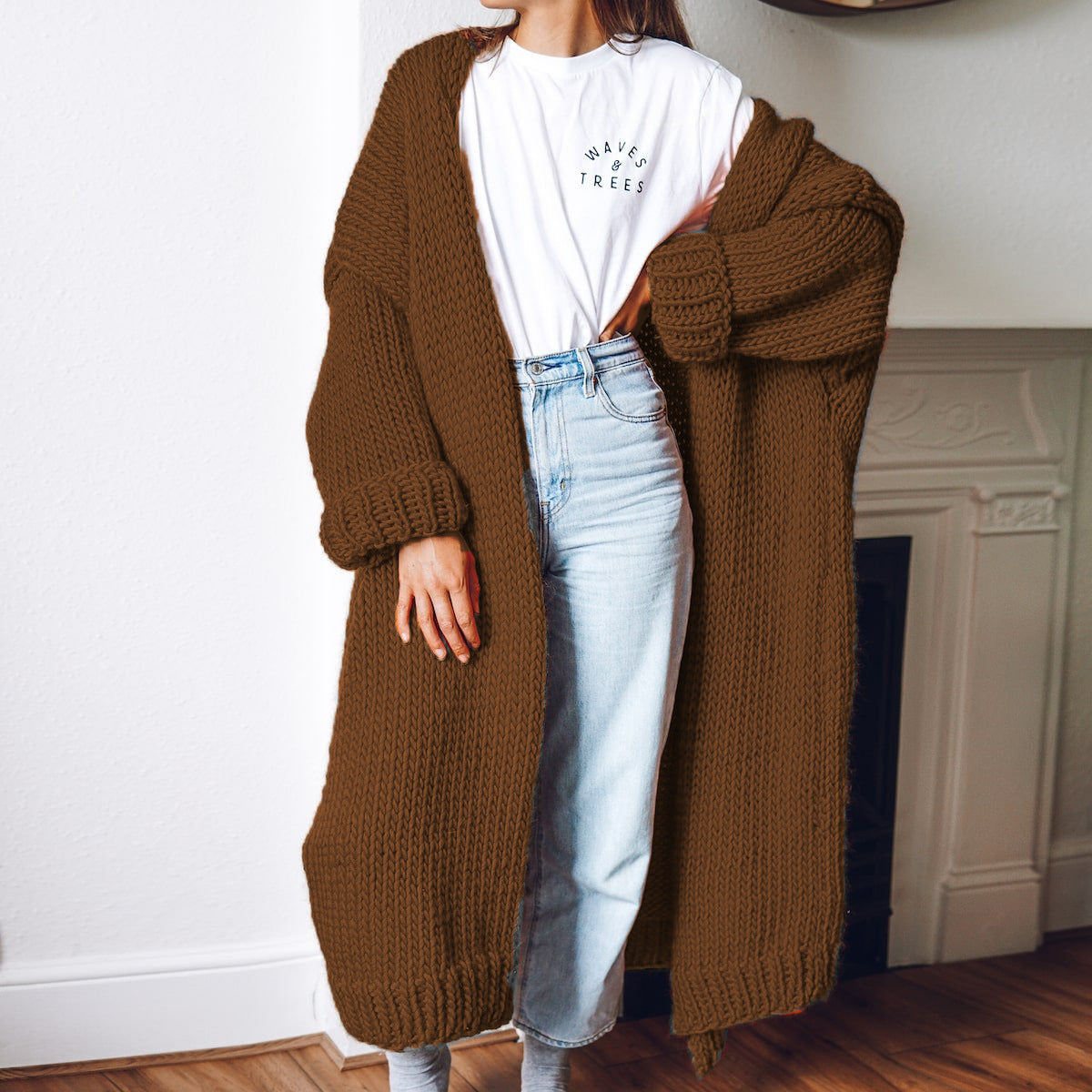 Long Solid Color Plus Size Loose Cardigan Sweater Coat