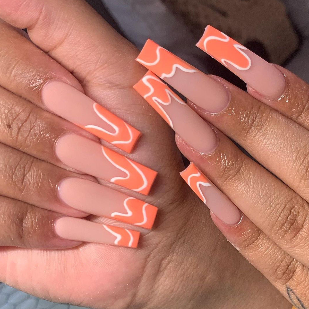 Meat Powder Long Ballet French Manicure Patch
