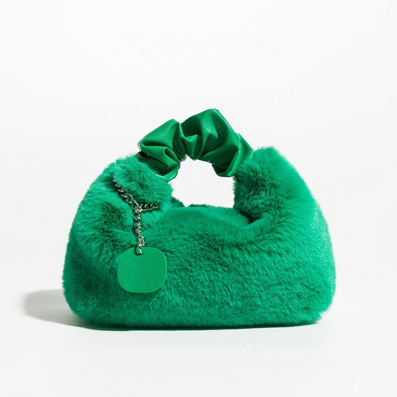 Women's Pleated Portable Fashionable Plush Bag