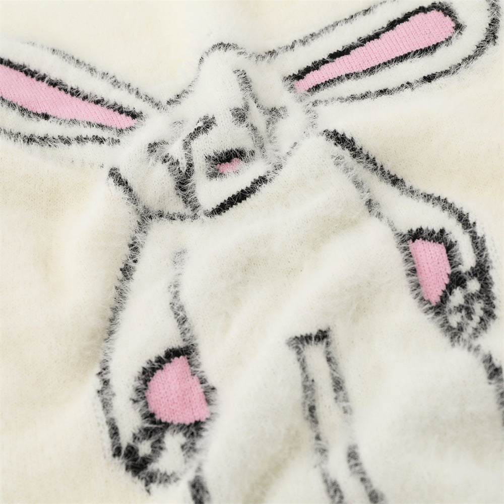 Cute Rabbit With Long Ears Hooded Sweater Fake Two Pieces Pullover