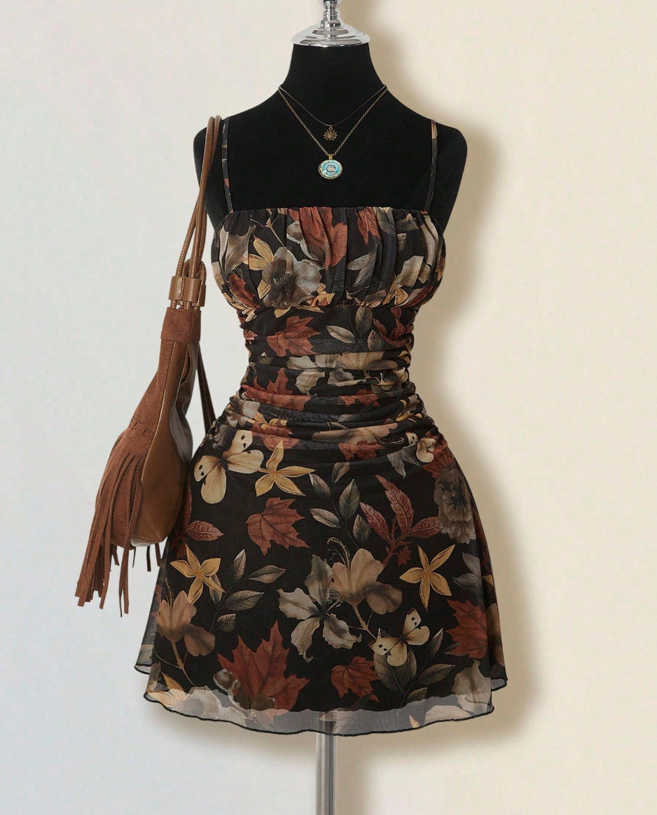 Sexy Strap Print Dark Gothic Style Loose Dress