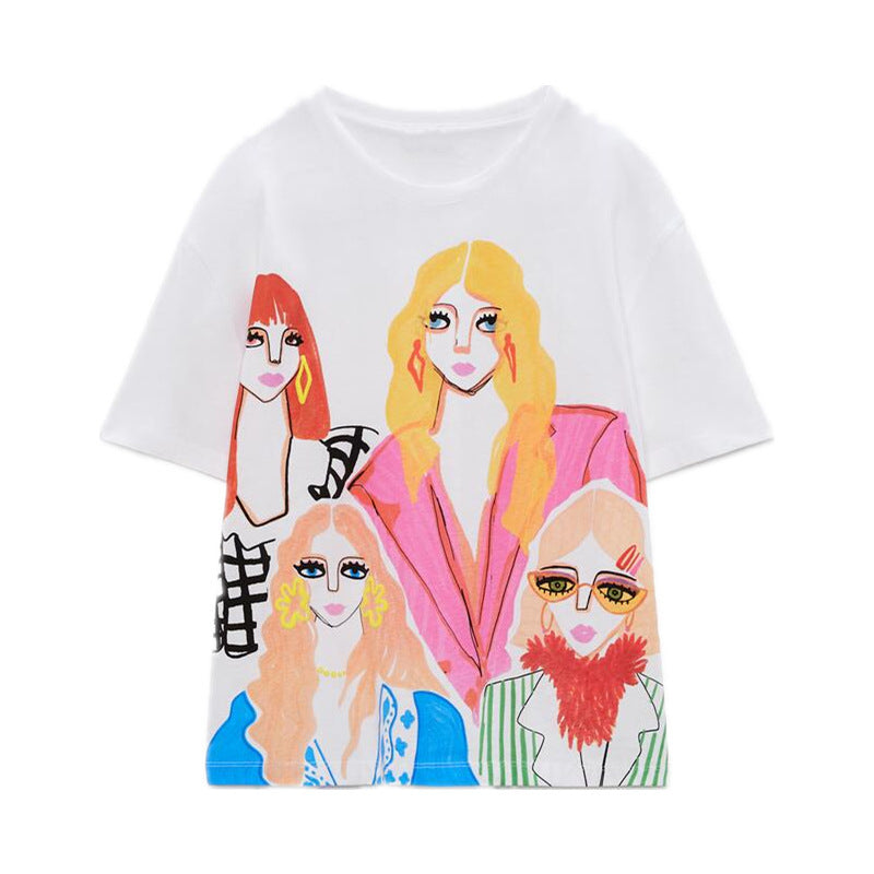 Casual Fashion Crew-neck Short-sleeve Top Girls 3D-printed T-shirt