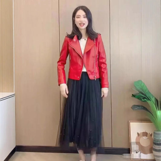 Stylish PU Leather Short Coat With A Stand-up Collar