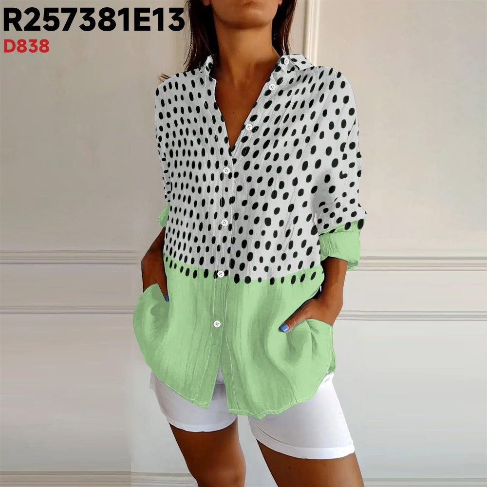 Long Sleeve Button Shirt Floral 3D Printed Women Blouse