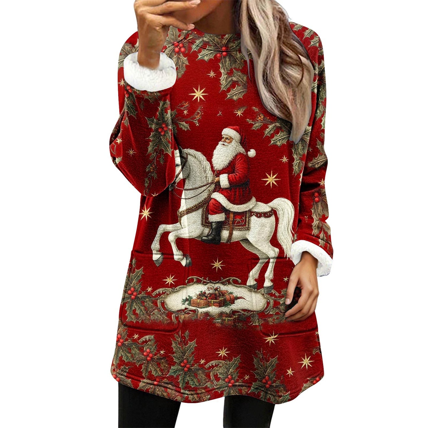 Snowman Digitaltryk Afslappet Løstsiddende Fløjlsweater med Brede Ærmer