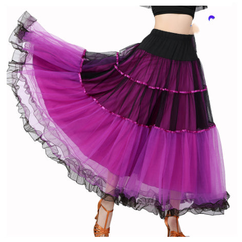 Women's Minimalist Color Blocked Mesh Skirt With Large Swing