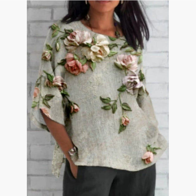 Women's Flower Element Shading Bamboo Linen Shirt