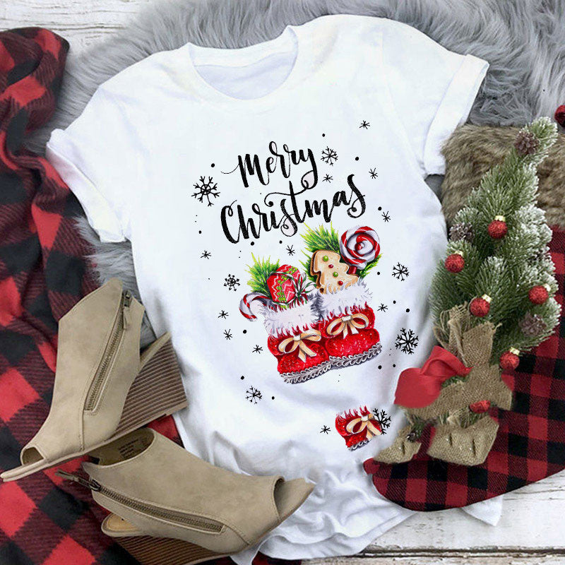 Christmas T-shirt Women's Summer Plus Size With Short Sleeves